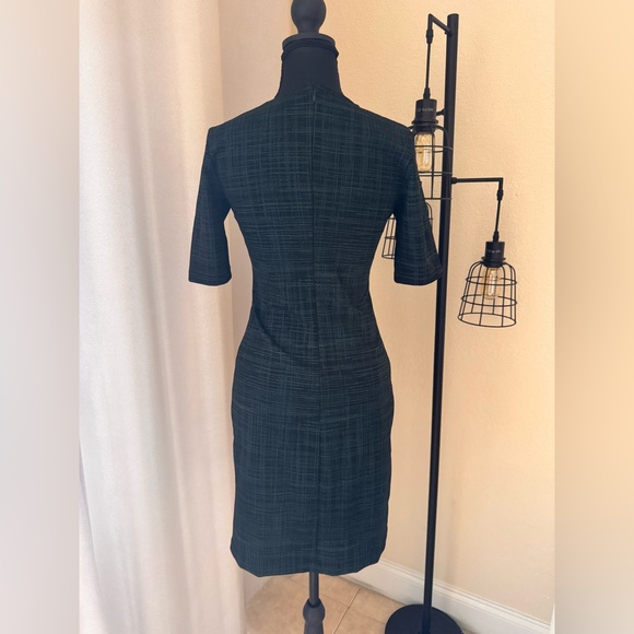 Theory Dress Women's 0 Green Black Crosshatch Rijik Short Sleeve Sheath Stretch - Picture 6 of 8